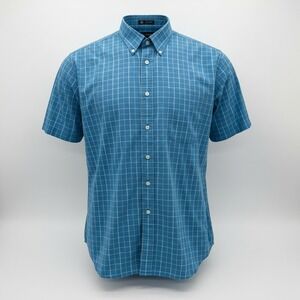 VTG Classics by Lord Taylor Blue Plaid Short Sleeve Button Shirt Mens L Cotton